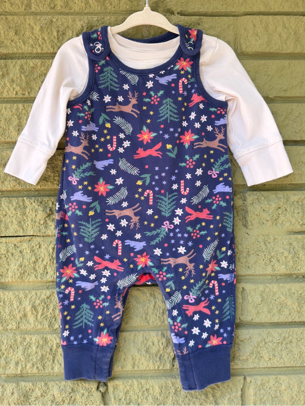 Hanna Andersson Holiday Print Romper with Cream Undershirt